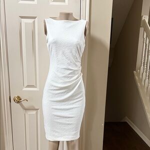 Cache Ivory textured ruched side fitted Dress, med